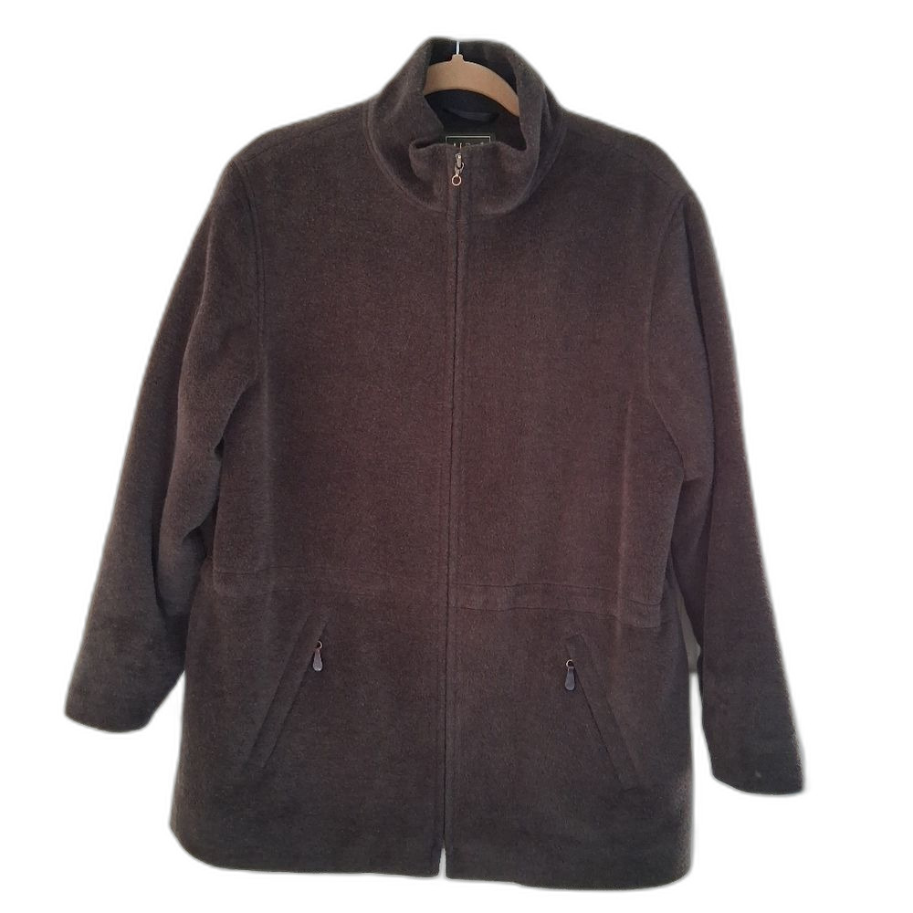 L.L. Bean Women's Chocolate Brown Fuzzy Wool Blend Fleece Zip-Up Utility Jacket